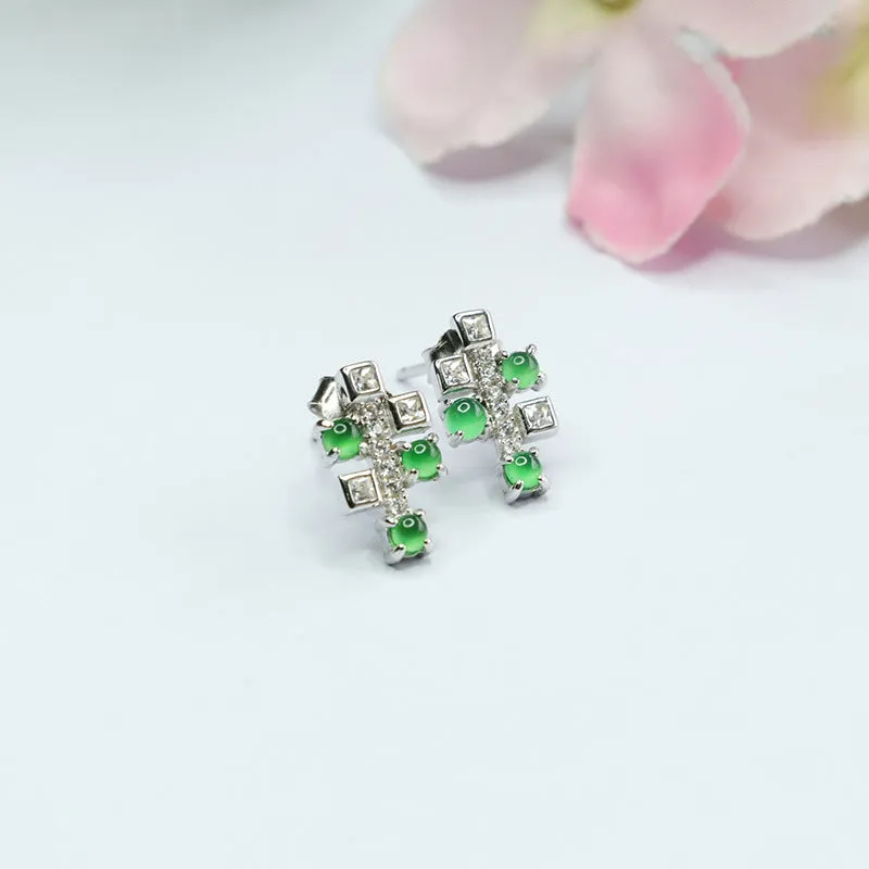 Elegant Ice Emperor Green Jade Sterling Silver Stud Earrings