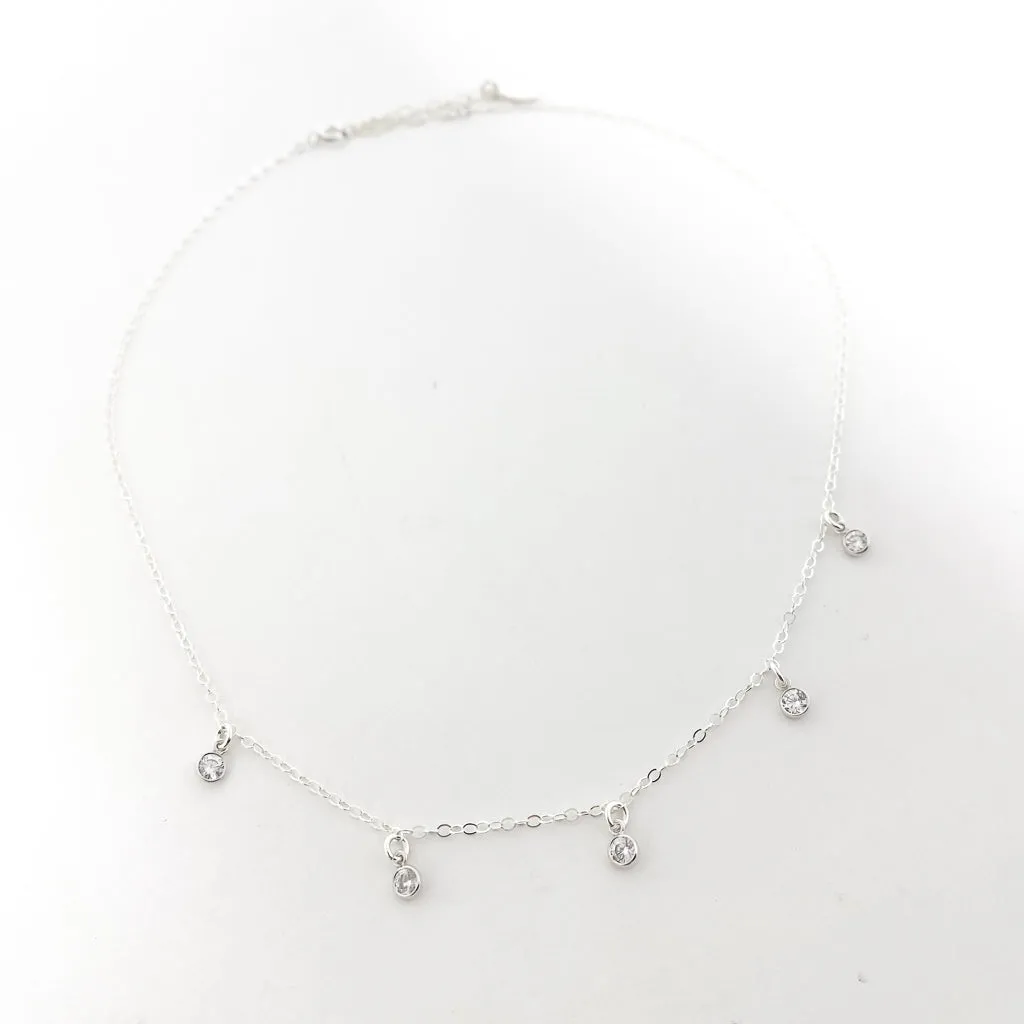 Eliza Five Hanging Rhinestone Necklace | Silver