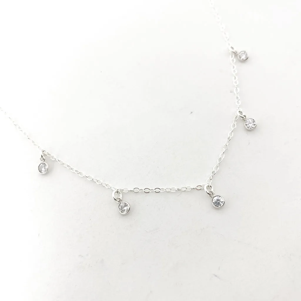 Eliza Five Hanging Rhinestone Necklace | Silver