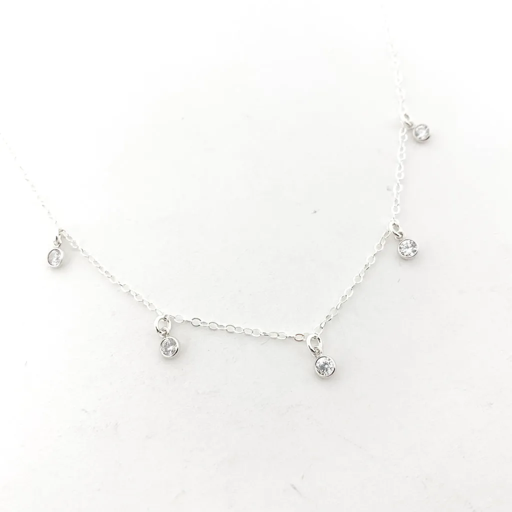 Eliza Five Hanging Rhinestone Necklace | Silver