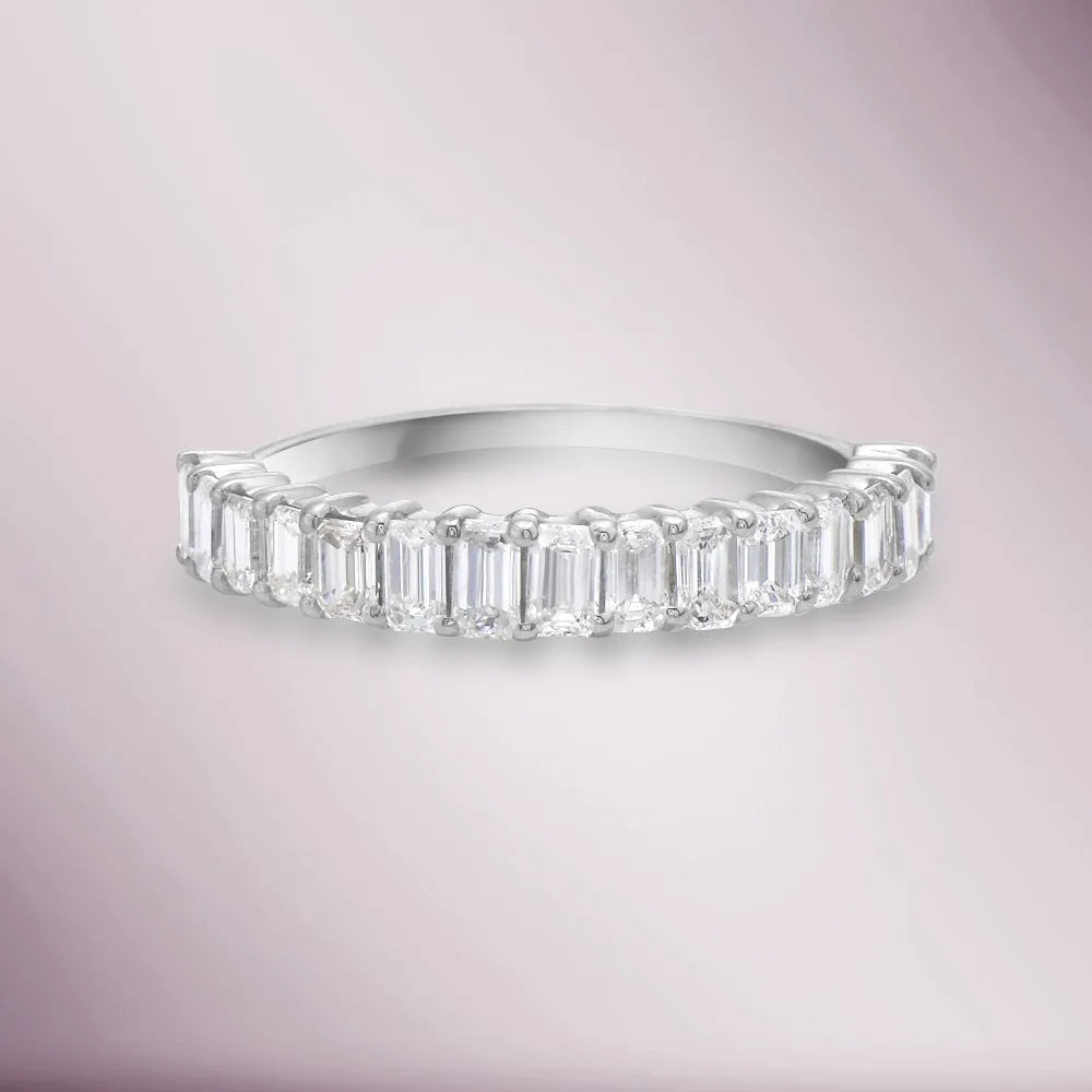 Emerald Cut Diamond Halfway Ring Band (1.20 ct.) 4-Prongs Setting in 18K Gold