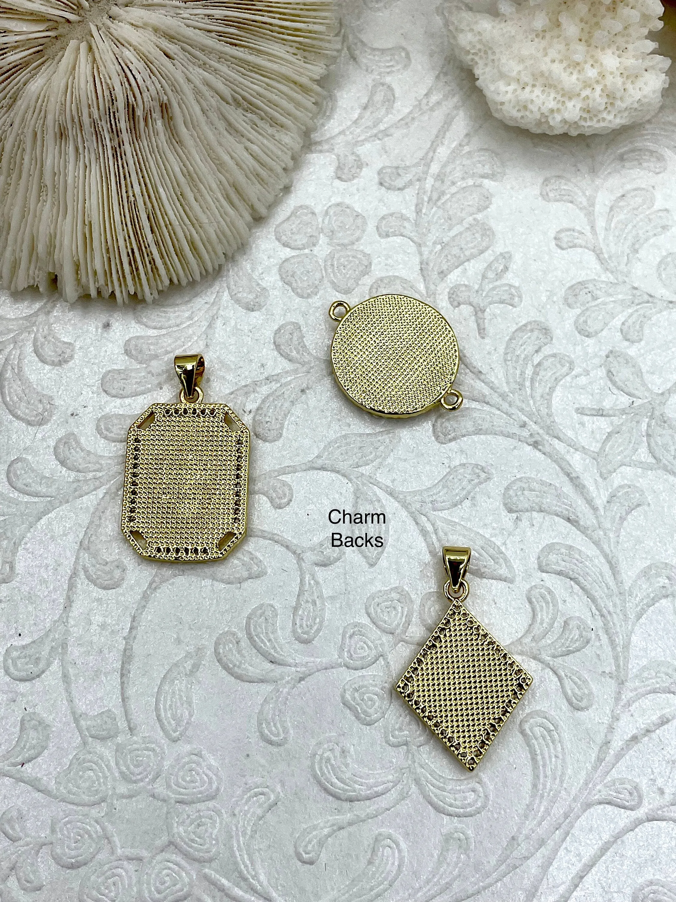 Enamel and Gold Pendants and Connectors with CZ, Enamel and Gold Plated Brass, 3 Styles, Sparkly White Enamel Charms. Fast Ship.