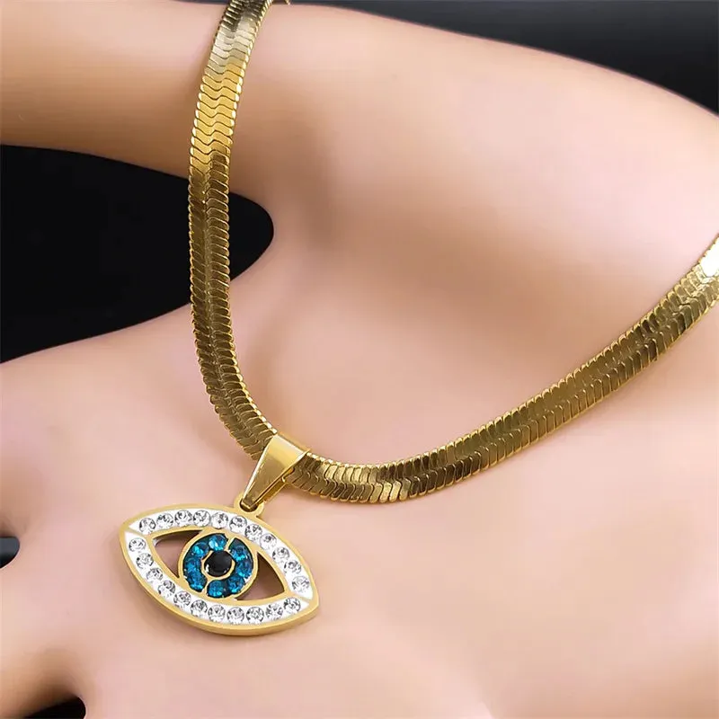 Evil Eye Choker Necklace Crystal Style Silver Gold Plated Jewelry Necklace