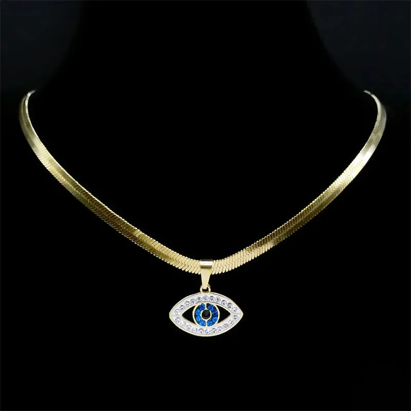 Evil Eye Choker Necklace Crystal Style Silver Gold Plated Jewelry Necklace