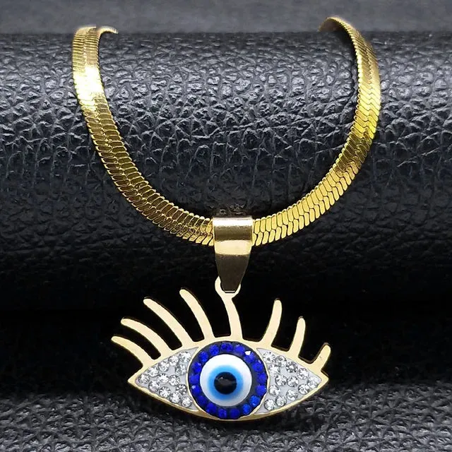 Evil Eye Choker Necklace Crystal Style Silver Gold Plated Jewelry Necklace