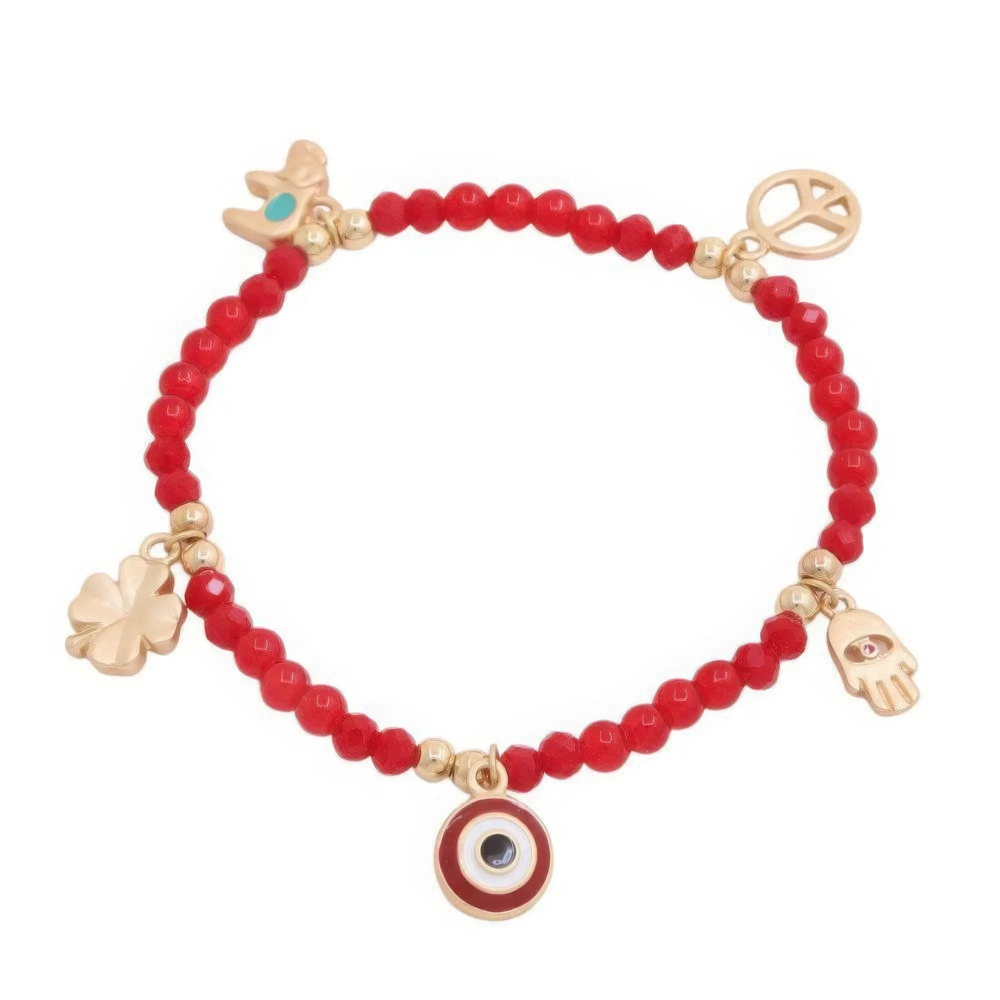 Evil Eye Clover Charm Beaded Bracelet