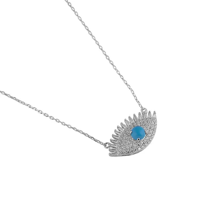 Evil Eye Motif CZ Silver Chain Locket