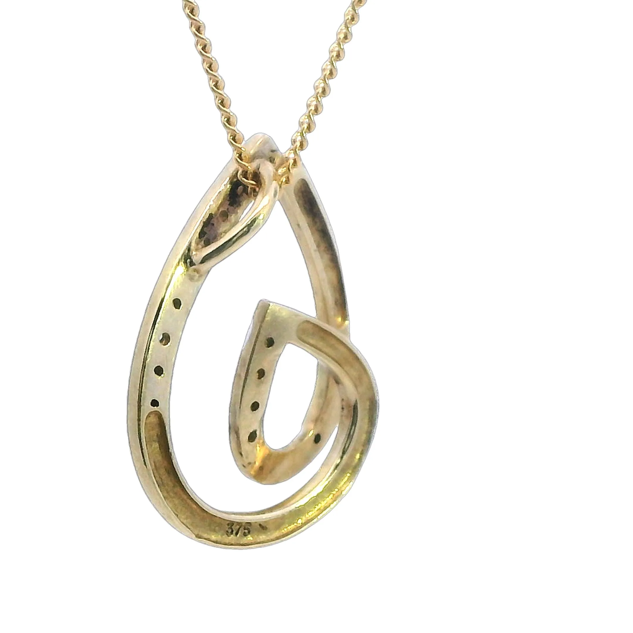 Exquisite 9ct Yellow Gold Diamond Curve Pendant Valentine's Day Special