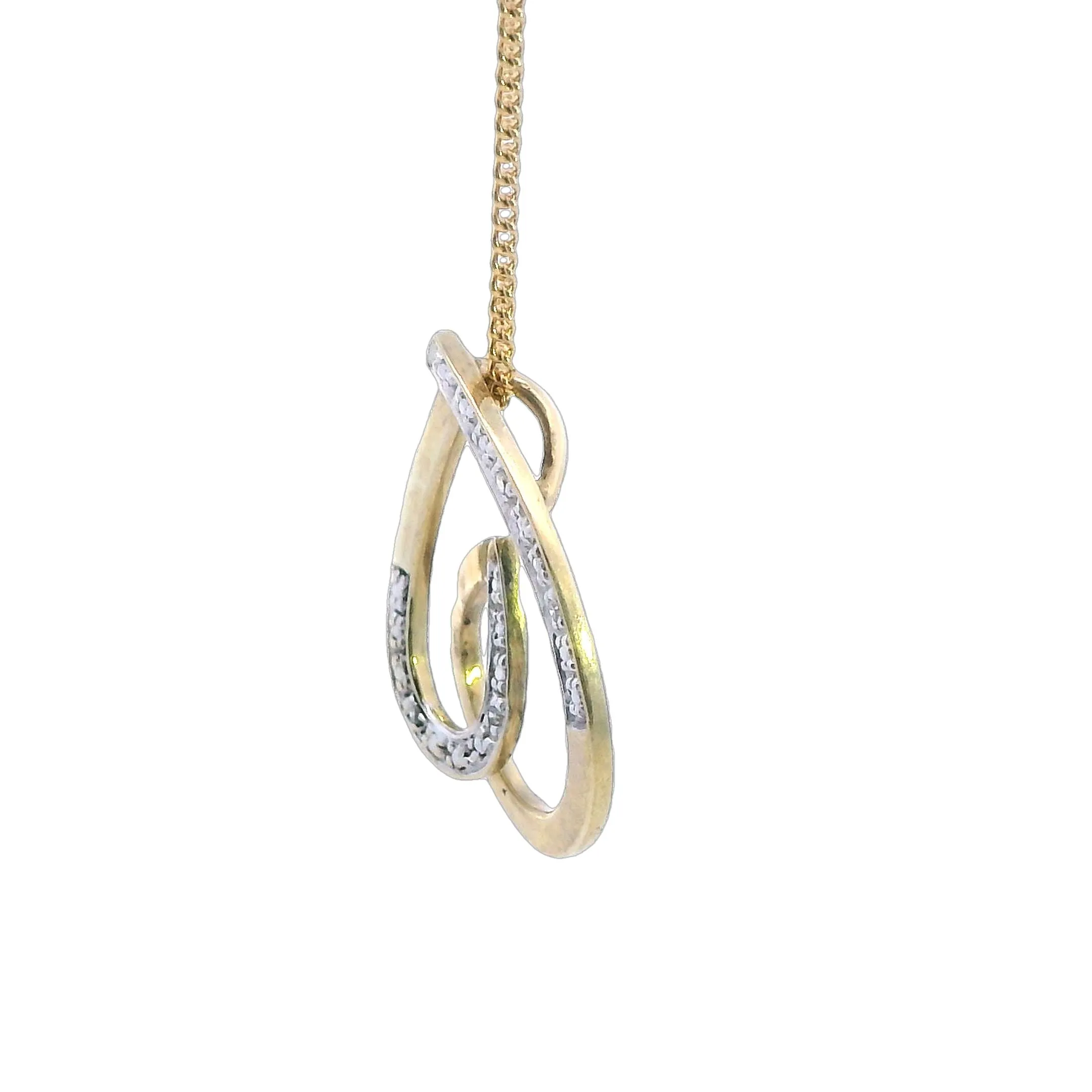 Exquisite 9ct Yellow Gold Diamond Curve Pendant Valentine's Day Special