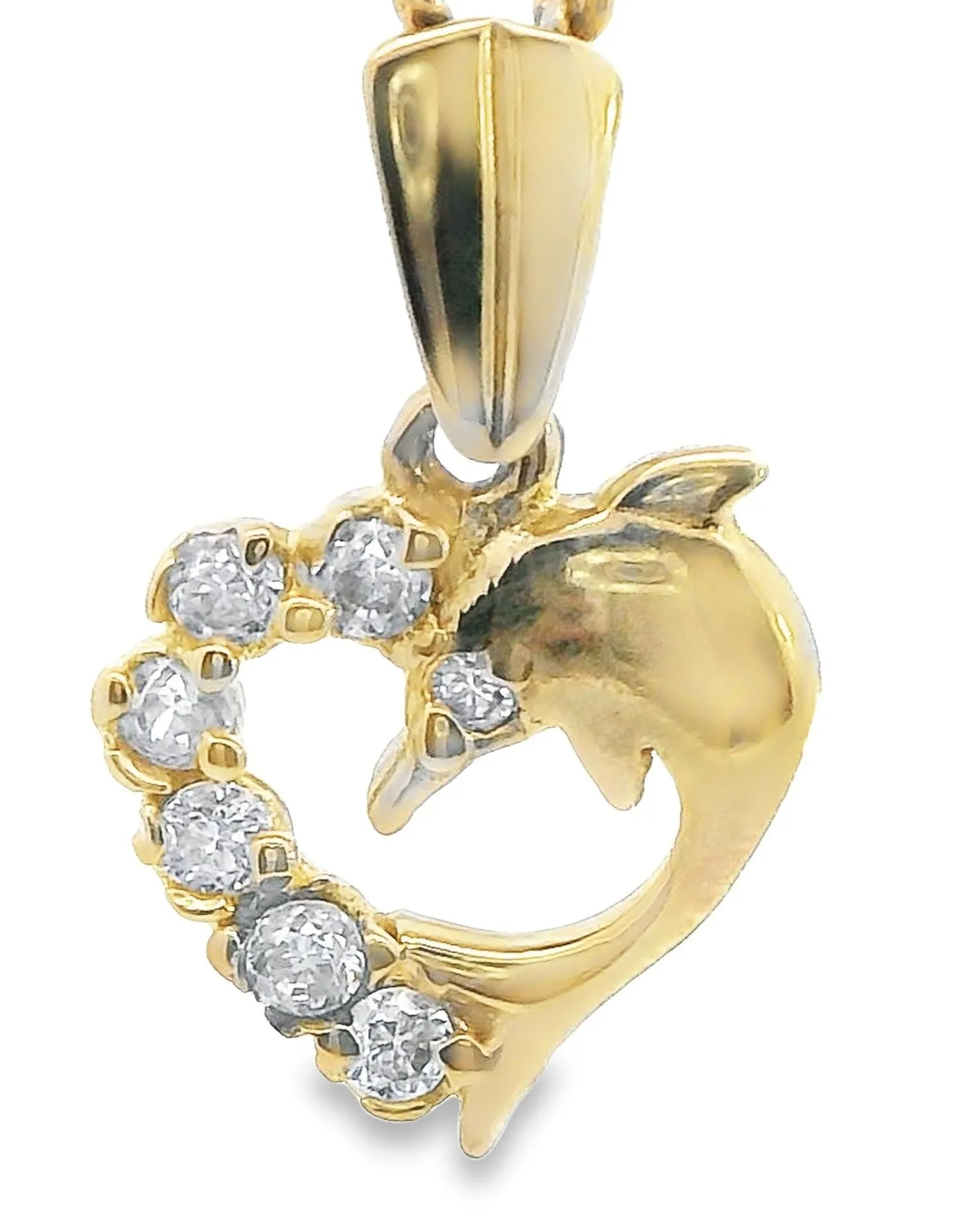 Exquisite 9ct Yellow Gold Heart & Dolphin Pendant with CZ's - Valentine's Day