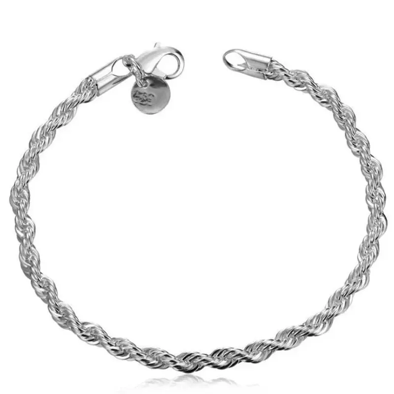 Fashion Silver Jewelry Gift High Quality 925 Silver Color 4MM Women Men Chain Male Twisted Rope Necklace Bracelets