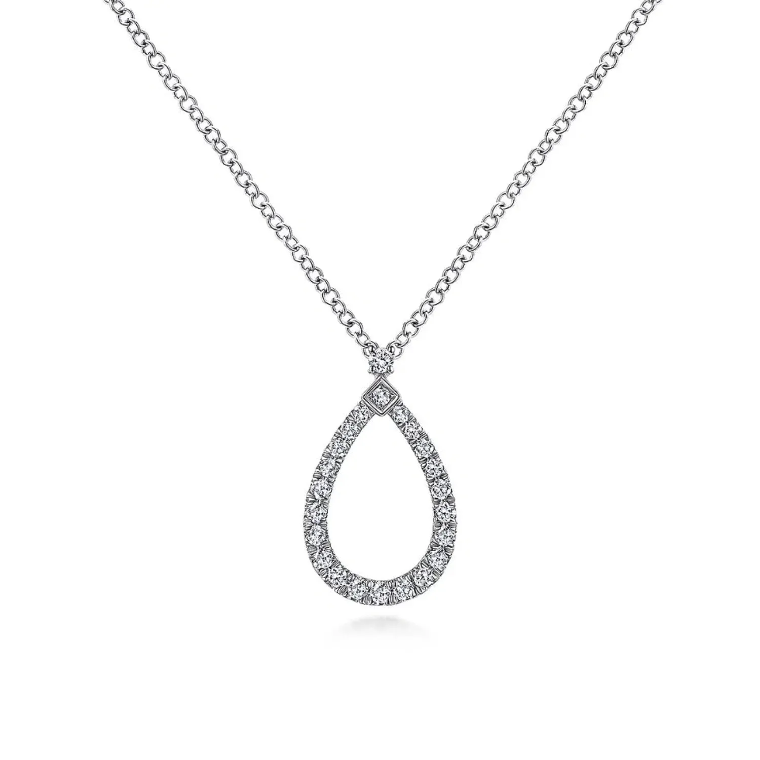 Gabriel & Co. Open Teardrop Round Cut Diamond Pendant