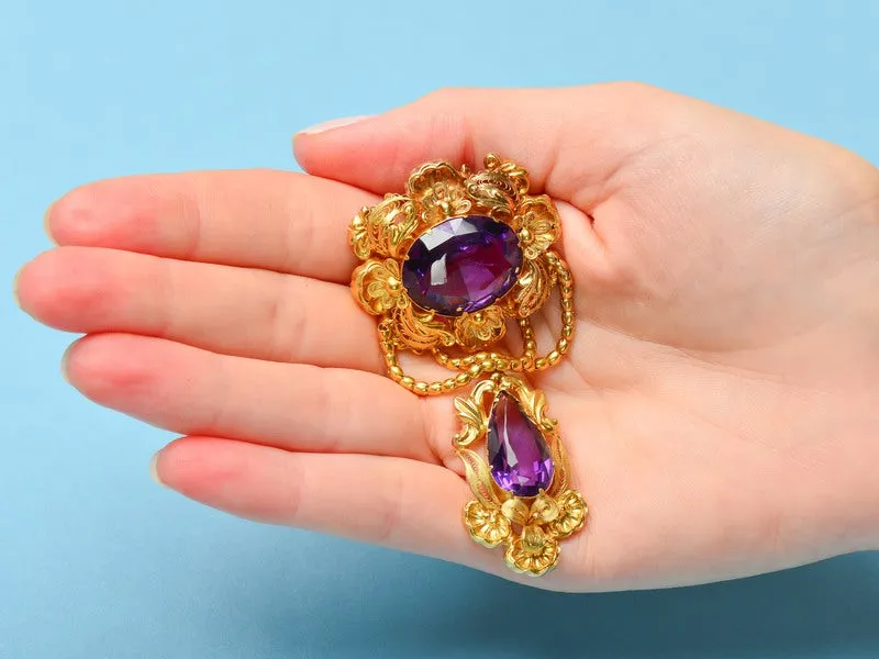 Glorious Georgian Amethyst Brooch Pendant