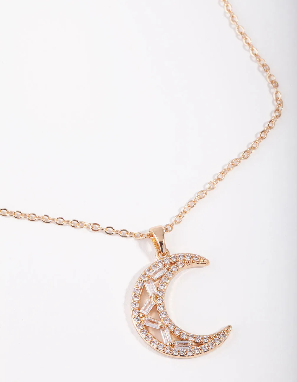 Gold Cubic Zirconia Crescent Diamante Necklace