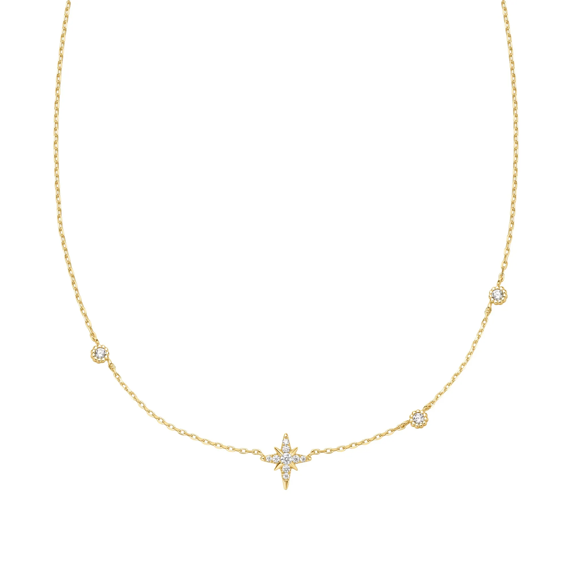 Gold Eight-Pointed Star Cubic Zirconia Station Necklace