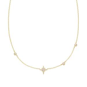 Gold Eight-Pointed Star Cubic Zirconia Station Necklace