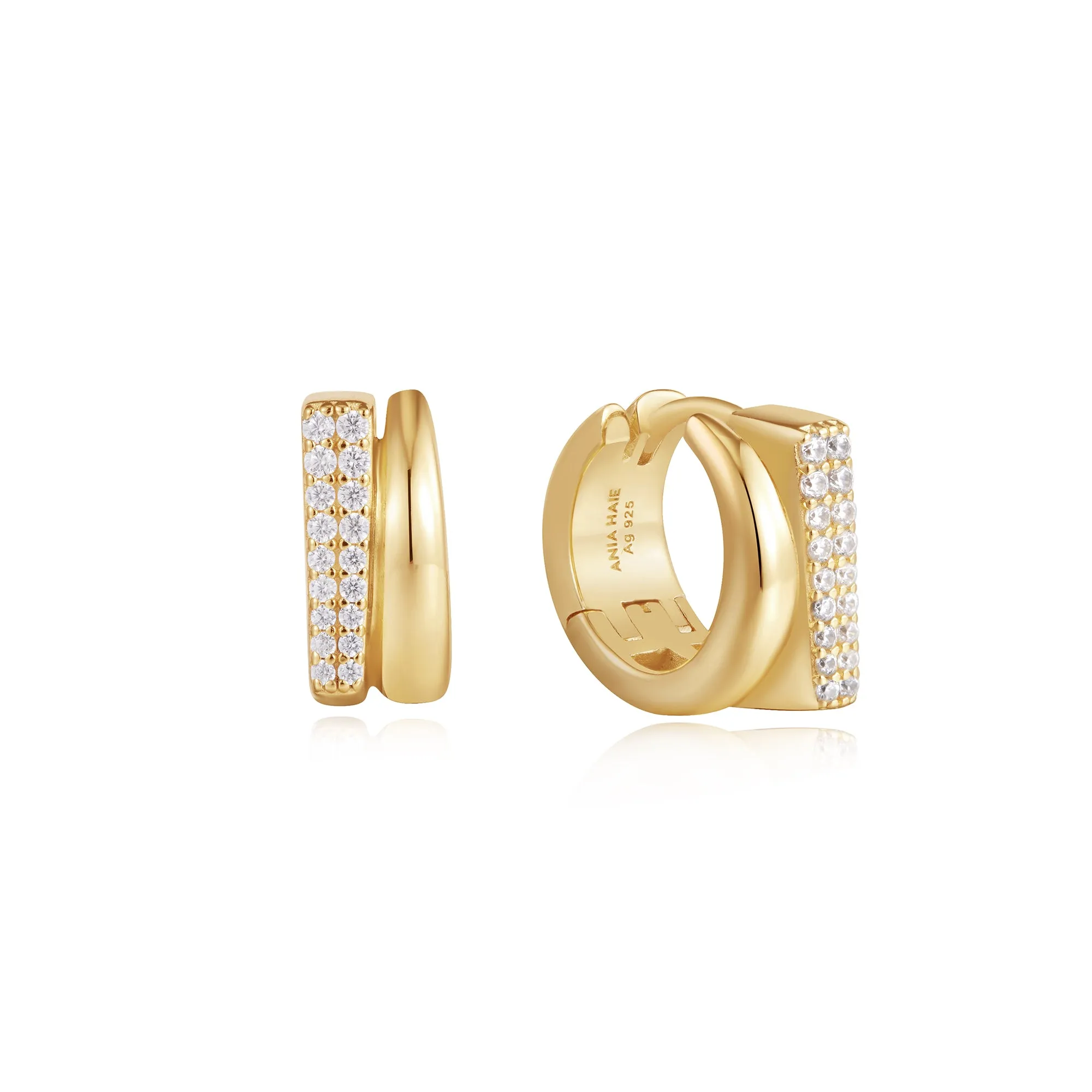 Gold Pavé Double Huggie Hoop Earrings