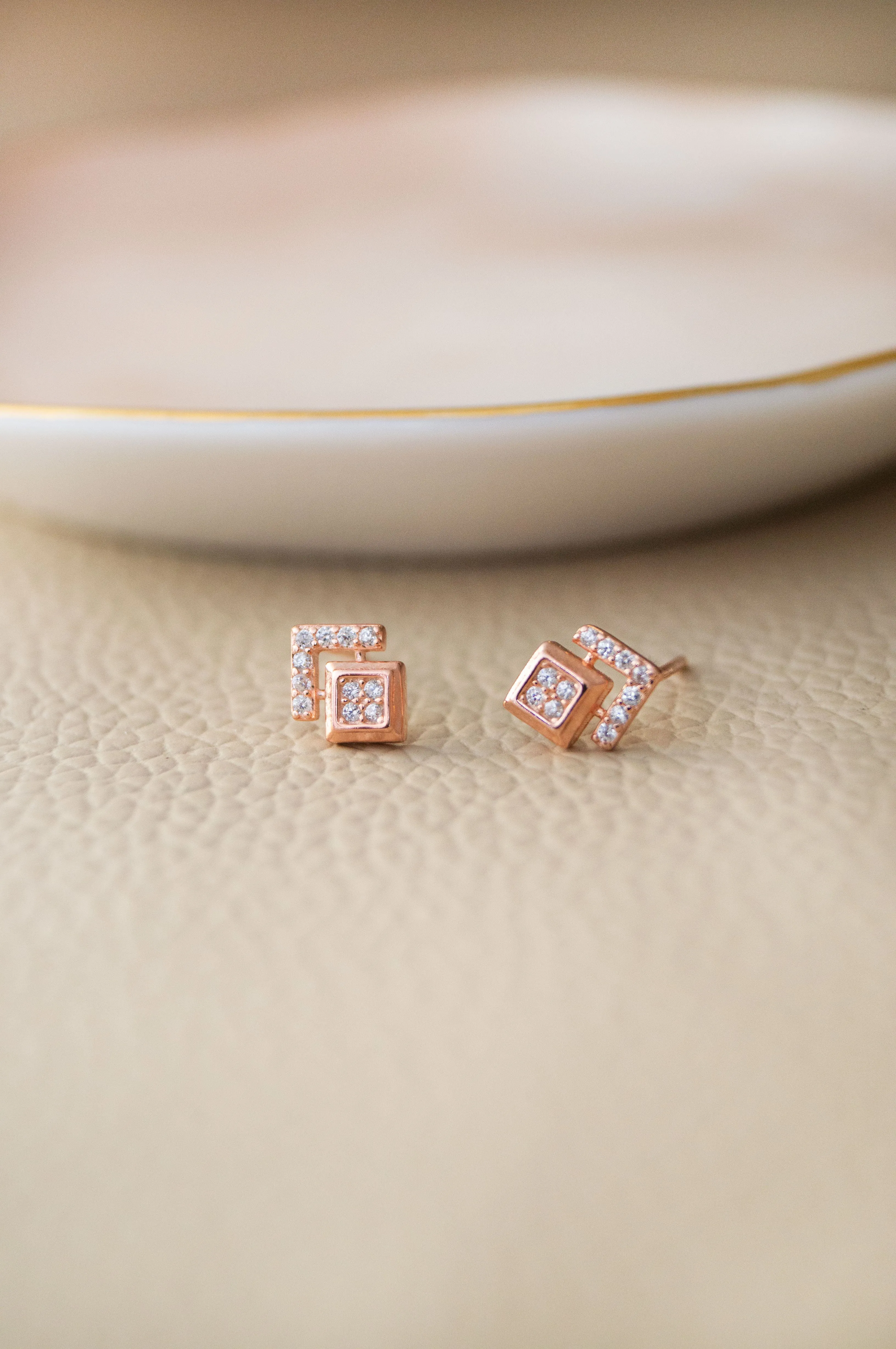 Grandeur Geometric Rose Gold Plated Sterling Silver Stud Earrings