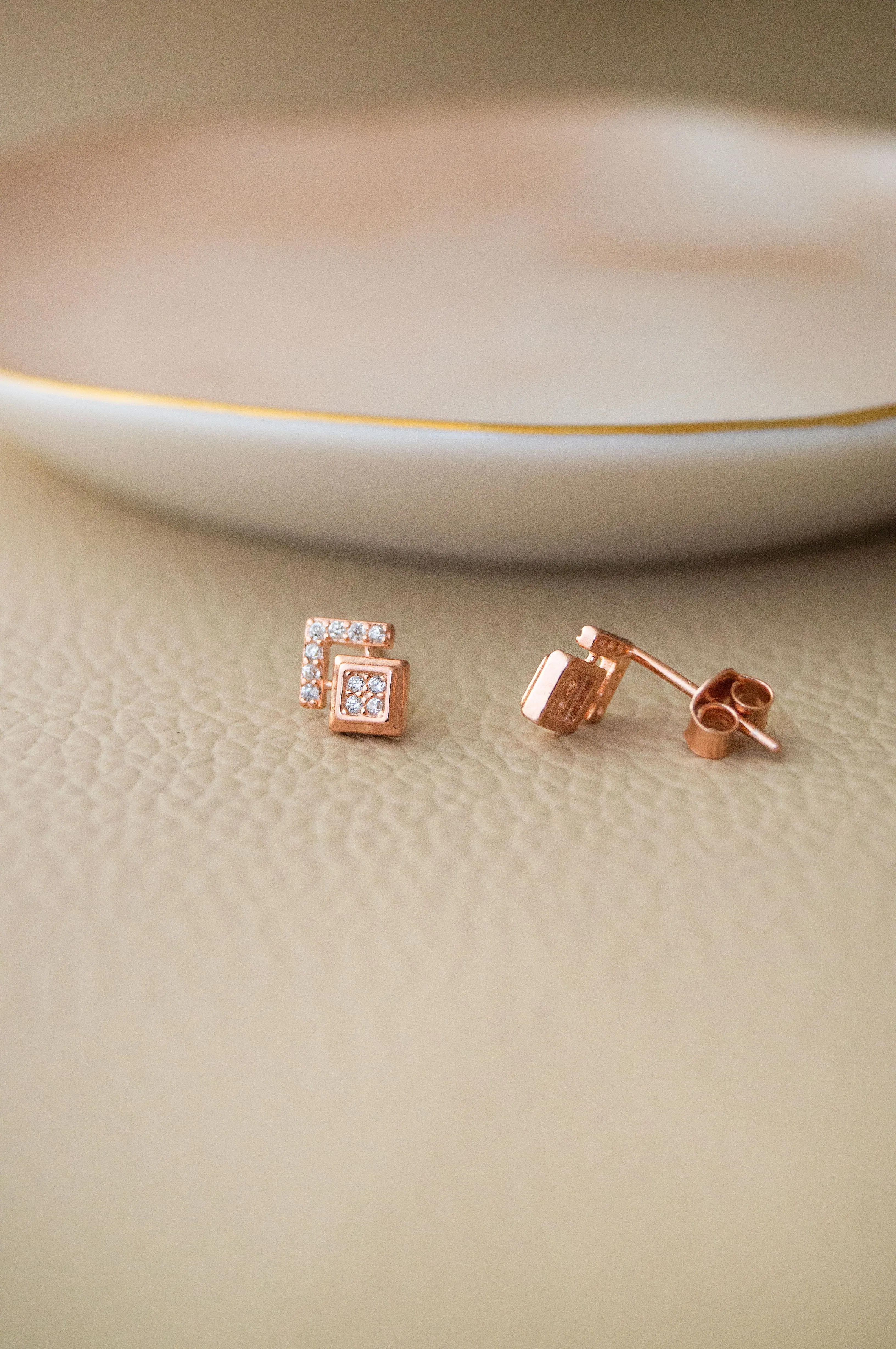 Grandeur Geometric Rose Gold Plated Sterling Silver Stud Earrings