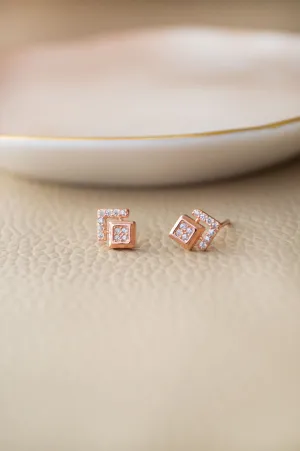 Grandeur Geometric Rose Gold Plated Sterling Silver Stud Earrings