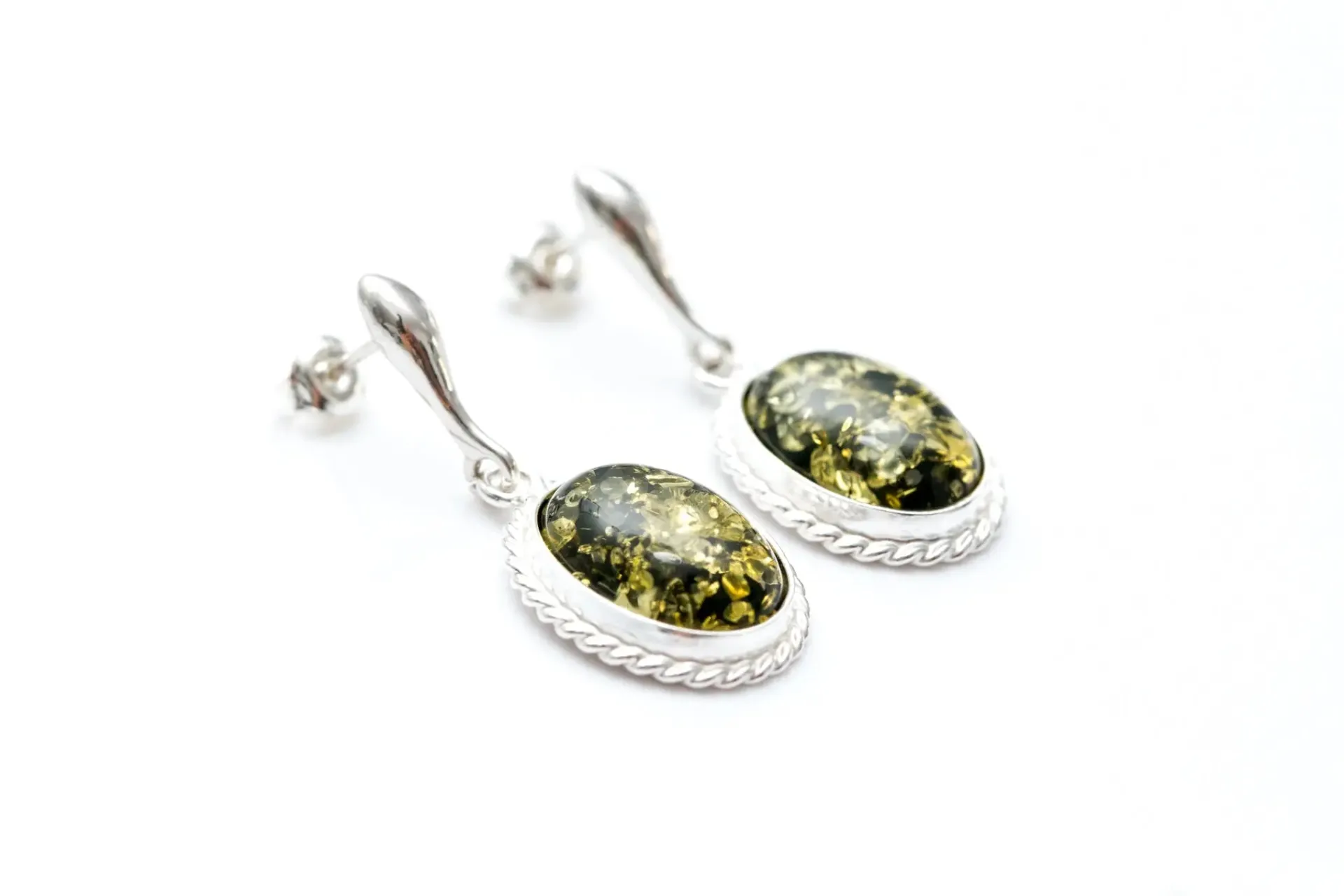 Green Amber Quintessence Dangle Earrings - Elegant Baltic Amber Jewelry