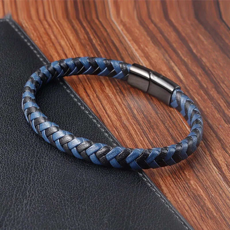 Hand-knitted Simple Style Classic Men Bracelet Multi-color Stainless Steel Magnetic Clasp Charm Leather Bracelets Gift