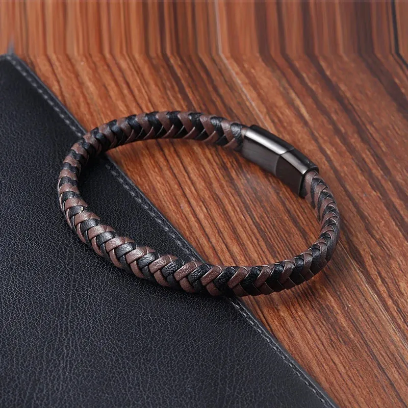 Hand-knitted Simple Style Classic Men Bracelet Multi-color Stainless Steel Magnetic Clasp Charm Leather Bracelets Gift