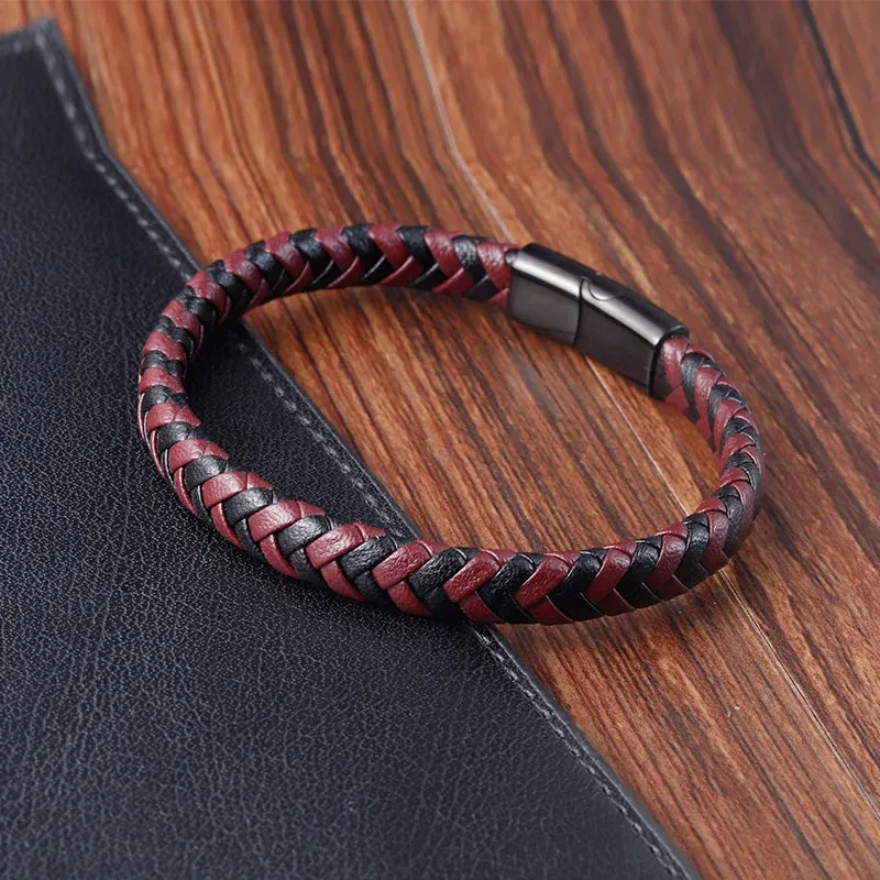 Hand-knitted Simple Style Classic Men Bracelet Multi-color Stainless Steel Magnetic Clasp Charm Leather Bracelets Gift