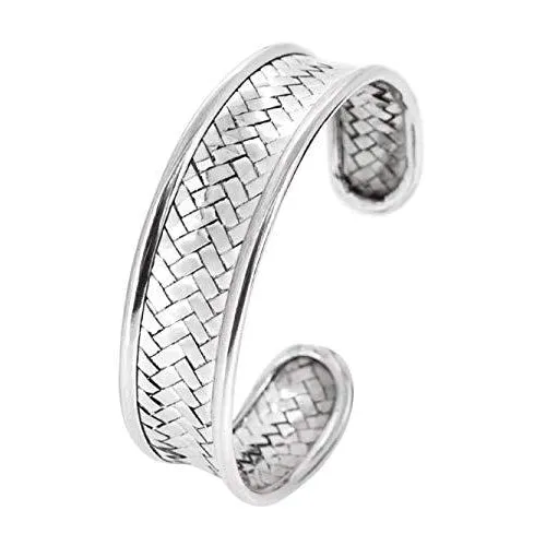 Handcrafted 925 Sterling Silver Weave Pattern Cuff Bracelet for Women | Adjustable Silver Bangle