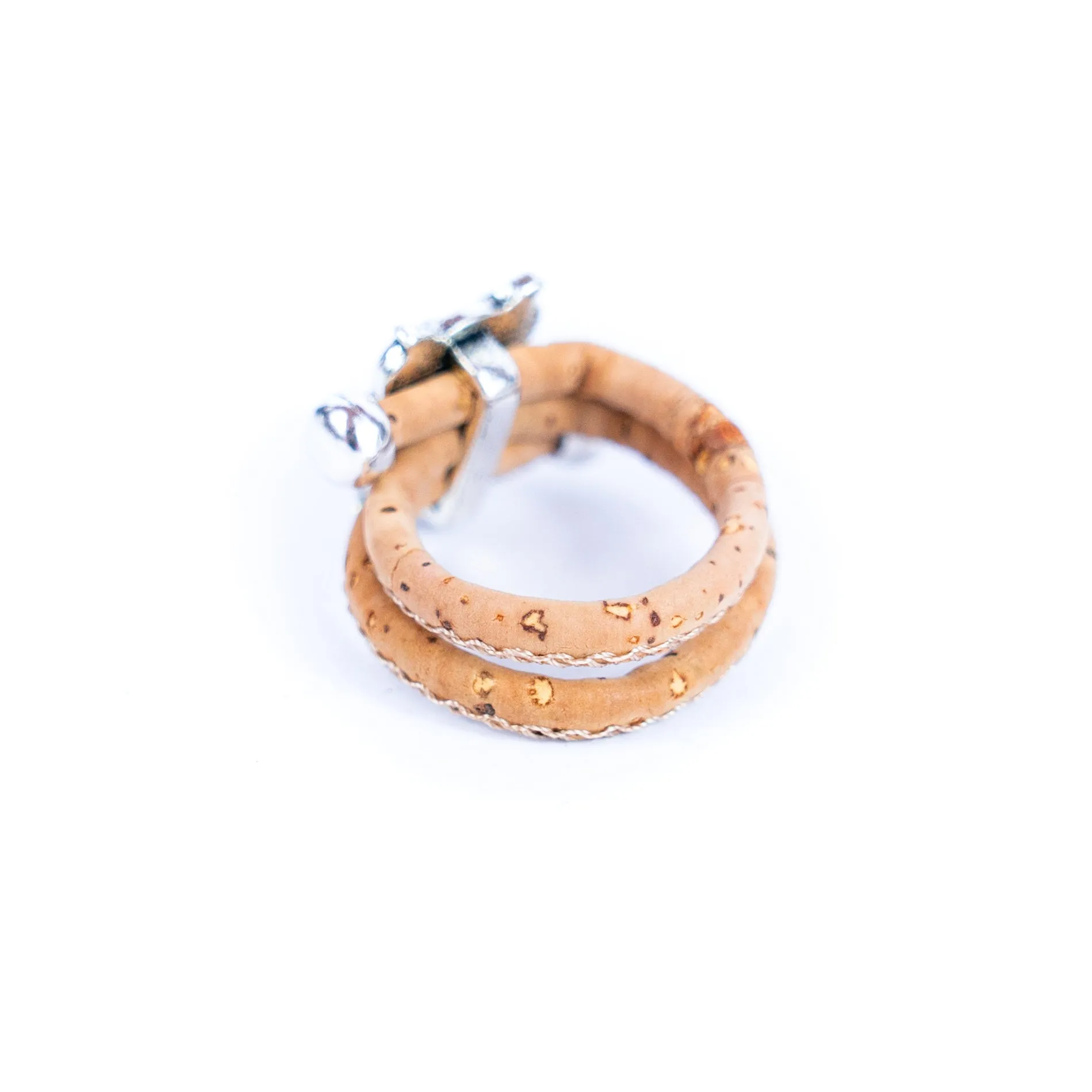 Handcrafted women's fashion ring with natural cork wire and owl alloy hardware! RW-048-AB-10