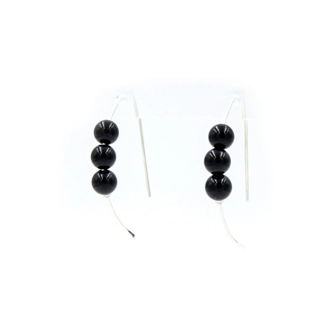 Handmade Black Onyx Curves Hammered Sterling Silver Earrings