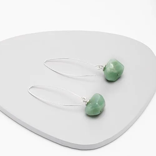 Handmade Women's Natural Green Aventurine Gemstone Sterling Silver Dangle Drop Earrings