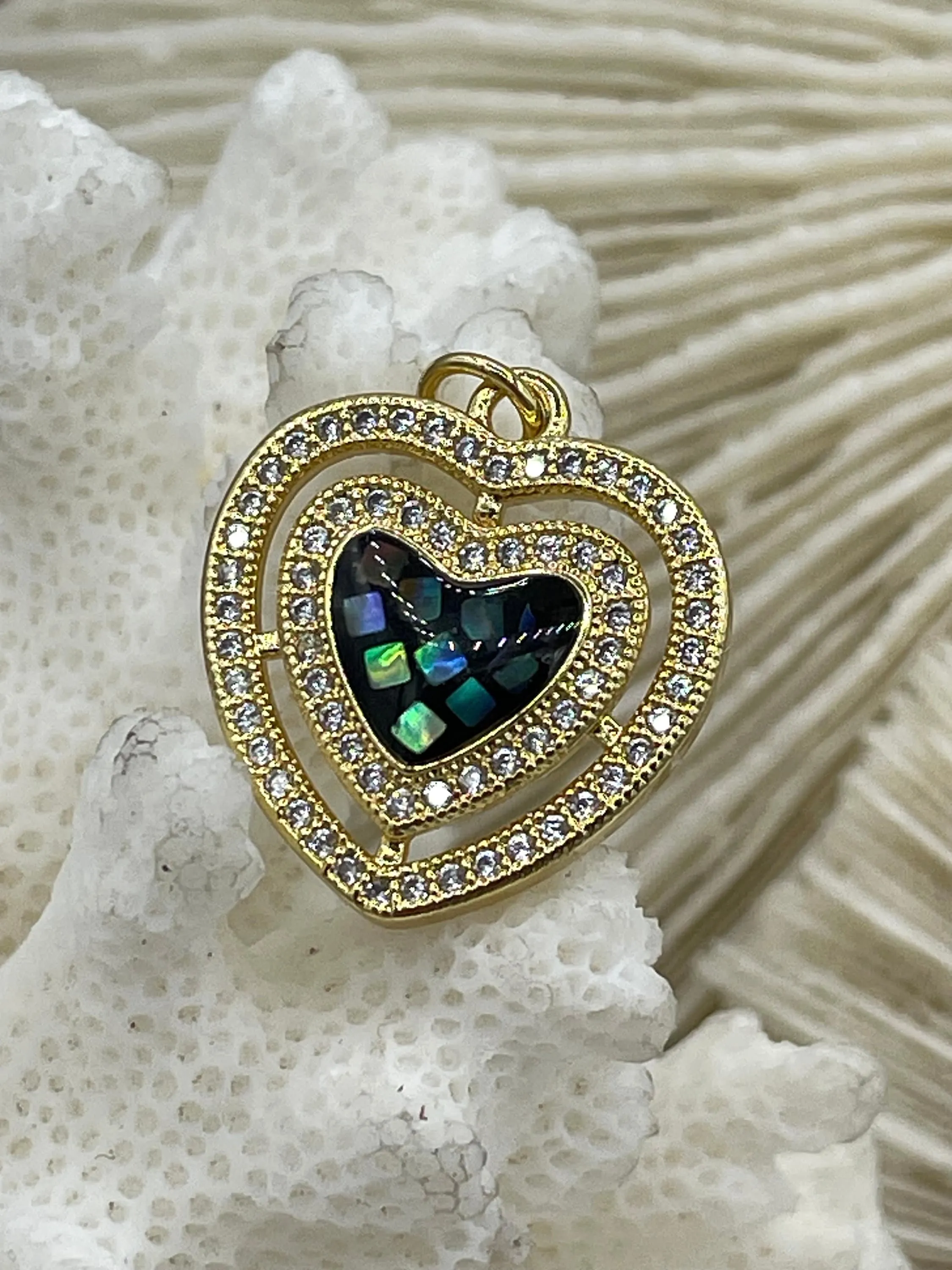 Heart Shaped Enamel and Gold CZ Pendants, Enamel and Gold Plated Brass, Cubic Zirconia, 4 Colors, 19mm Charms. Fast Ship.