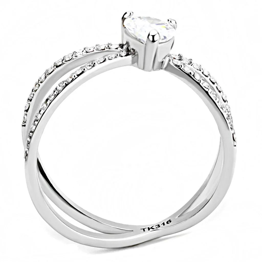 High polished (no plating) Stainless Steel Ring with AAA Grade CZ in Clear for Women Style DA135