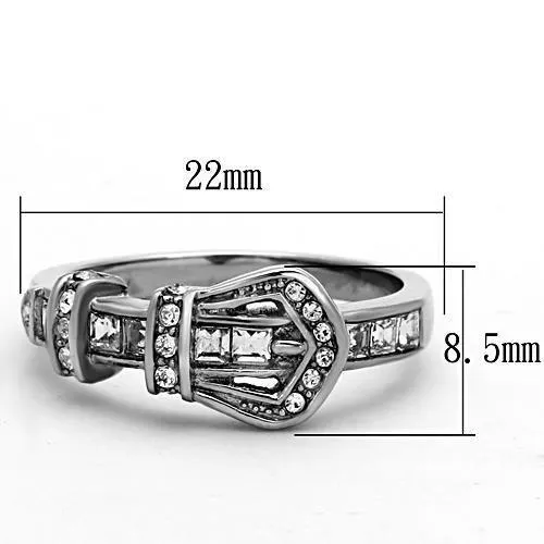 High polished (no plating) Stainless Steel Ring with Top Grade Crystal in Clear for Women Style TK1334