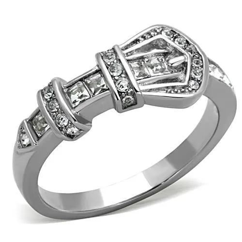 High polished (no plating) Stainless Steel Ring with Top Grade Crystal in Clear for Women Style TK1334