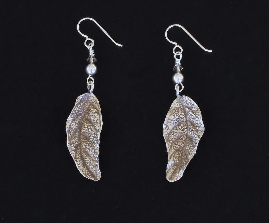 Hill Tribe Silver Textured Leaf Earrings