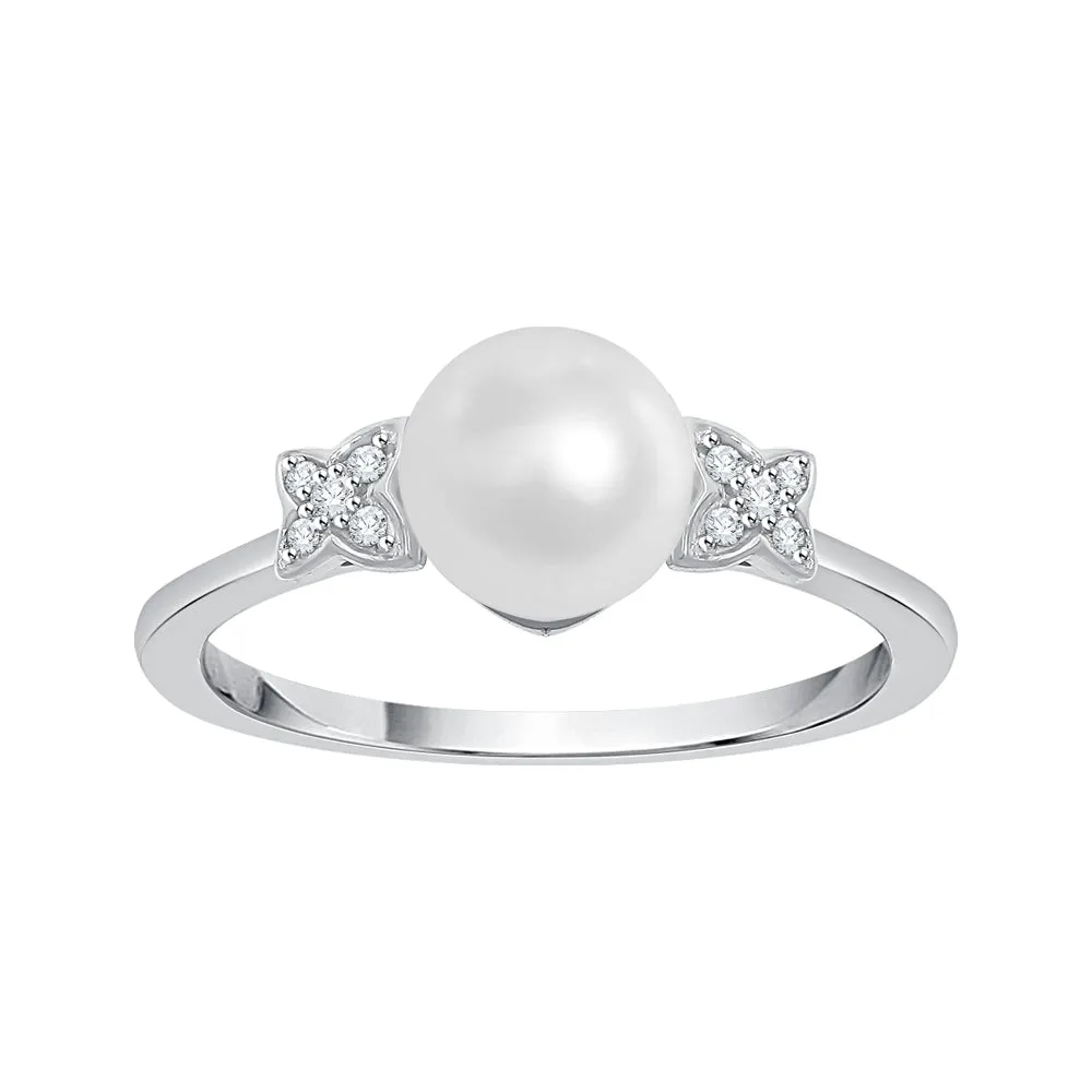 KATARINA Diamond and Pearl Fashion Ring (1/20 cttw)