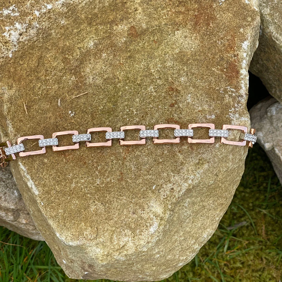 Kendra Rose Gold Rectangular Diamante Bracelet