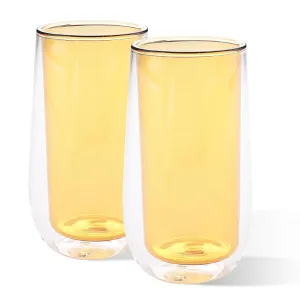 Kuber Industries 10 Pcs Double Walled Borosilicate Glass | High Thermal Resistance | Microwave & Dishwasher Safe | 240 ML | Pack of 5 | Yellow