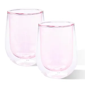 Kuber Industries 12 Pcs Double Walled Borosilicate Glass | High Thermal Resistance | Microwave & Dishwasher Safe | 190 ML | Pack of 6 | Pink