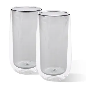 Kuber Industries 2 Pcs Double Walled Borosilicate Glass | High Thermal Resistance | Microwave & Dishwasher Safe | 240 ML | Pack of 1 | Grey