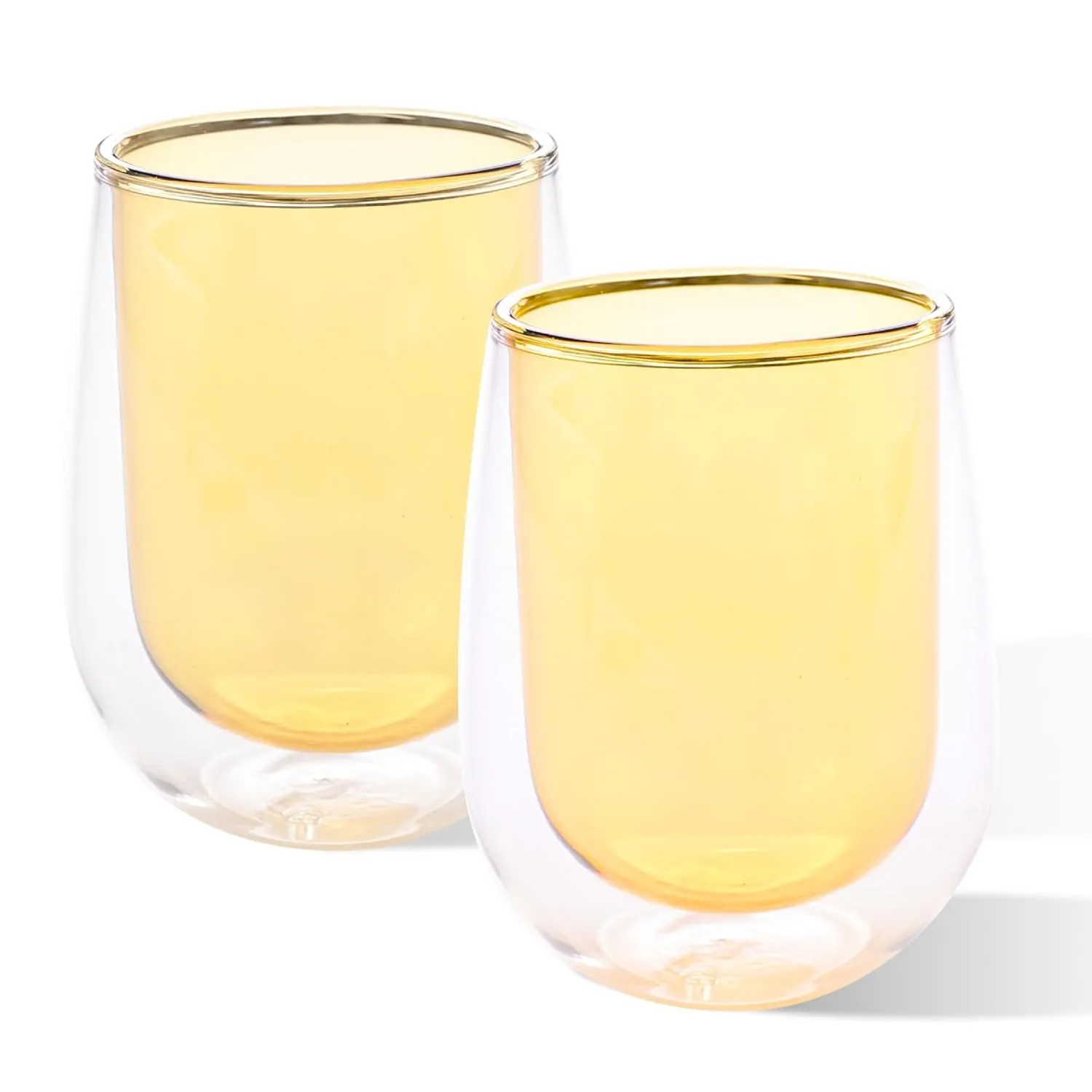 Kuber Industries 4 Pcs Double Walled Borosilicate Glass | High Thermal Resistance | Microwave & Dishwasher Safe | 190 ML | Pack of 2 | Yellow