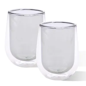 Kuber Industries 6 Pcs Double Walled Borosilicate Glass | High Thermal Resistance | Microwave & Dishwasher Safe | 190 ML | Pack of 3 | Grey