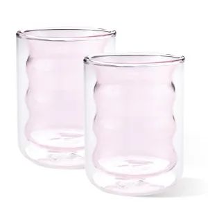 Kuber Industries 8 Pcs Waved Shape Glasses | Double Walled Borosilicate Glass | High Thermal Resistance | Microwave & Dishwasher Safe | 200 ML | Pack of 4 | Yellow