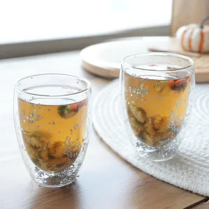 Kuber Industries Pack of 2 Double Walled Glasses | Borosilicate Glass Tumblers | Heat Resistance | Microwave & Dishwasher Safe | 350 ML | Transparent