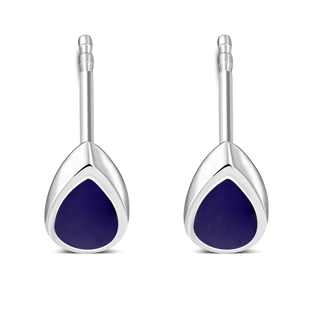 Lapiz Lazuli Blue Stone Drop Silver Stud Earrings