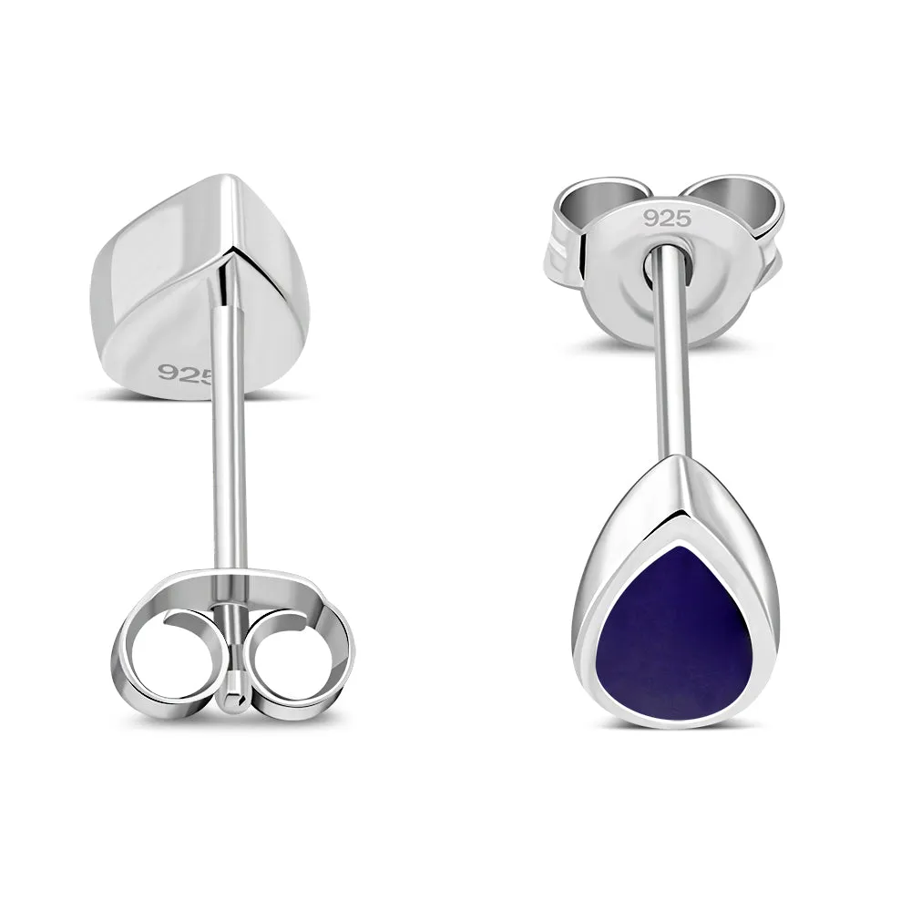 Lapiz Lazuli Blue Stone Drop Silver Stud Earrings