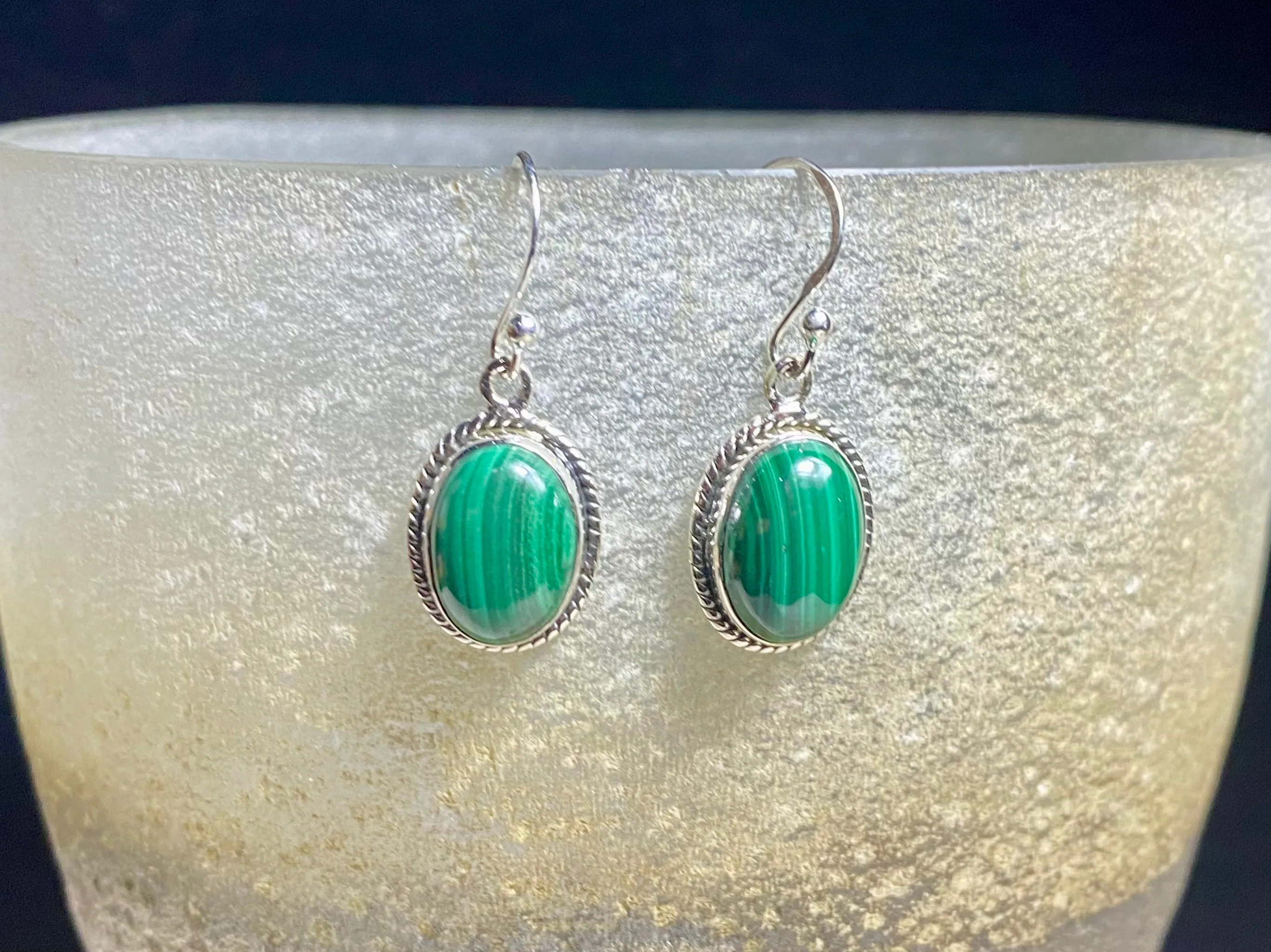 Large Malachite Silver Earrings