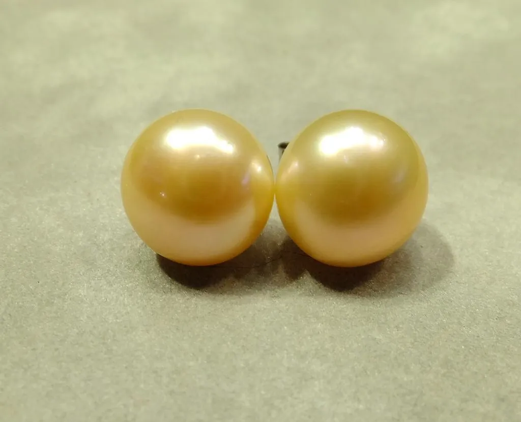 Large Peach Freshwater Pearl Stud Earrings